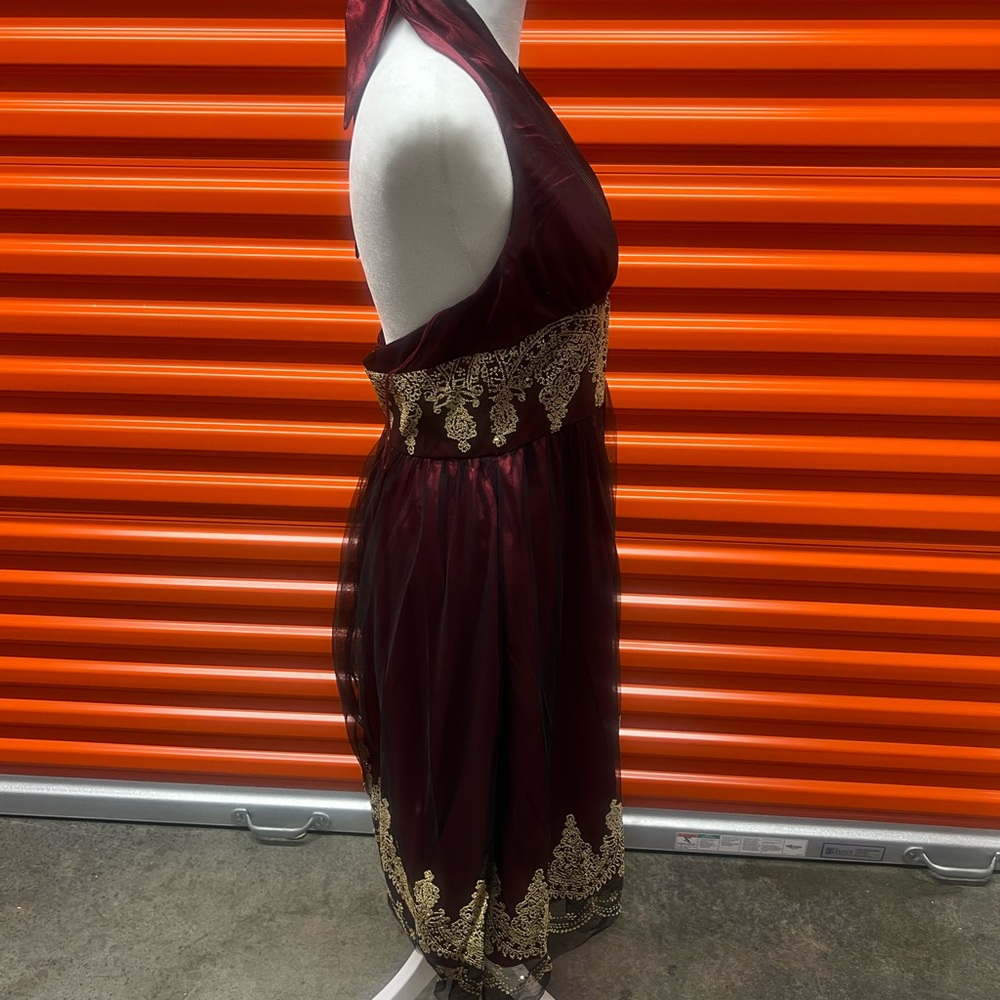 Adrianna Papell Red and Gold Embellished Halter Sundress - Picture 2 of 7